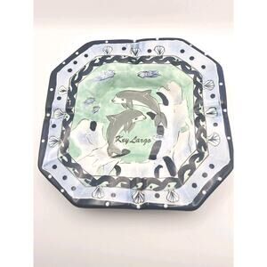 Key Largo Ashtray Dolphins Handpainted Souvenir Vintage 7X7 Inches Ceramic